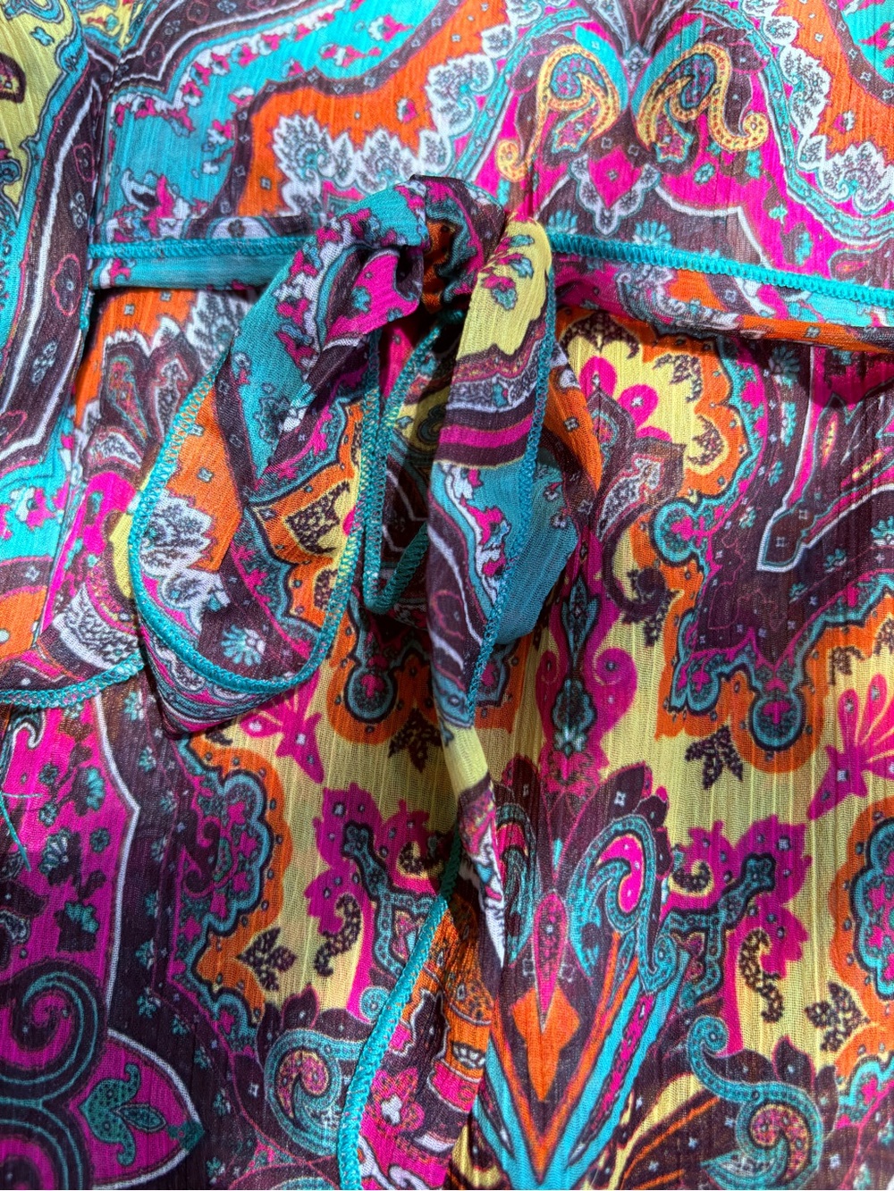 Becca Paisley Tie Back Swim Sheer Cover Up Size Medium-Large Boho Y2K Hippie - Picture 7 of 9